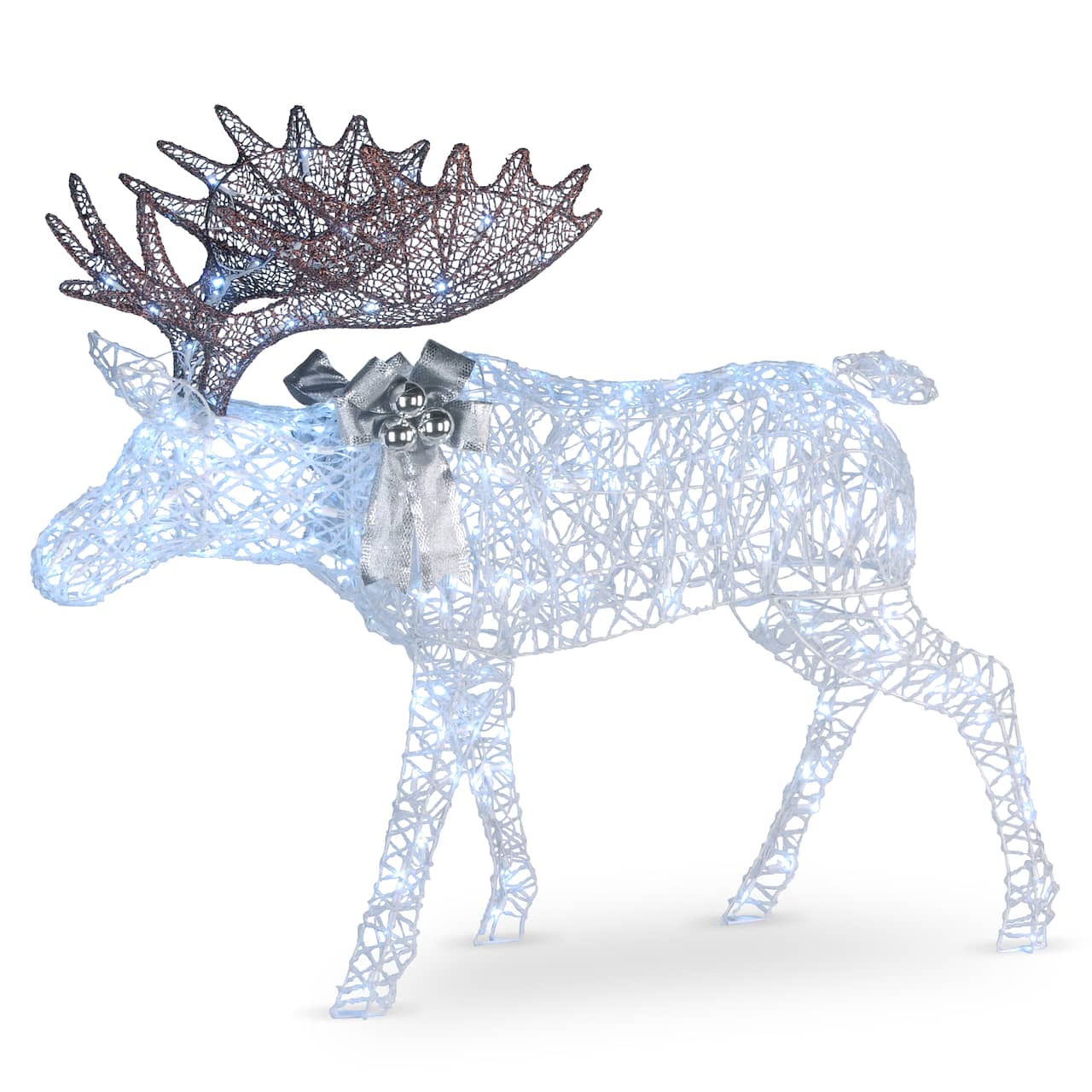 50" Glitter Moose Decoration, White Twinkling LED Lights